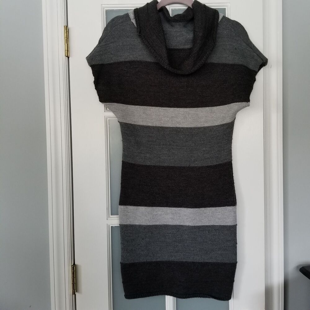 Pink Rose Gray Striped Cowl Neck sweater dress size PM